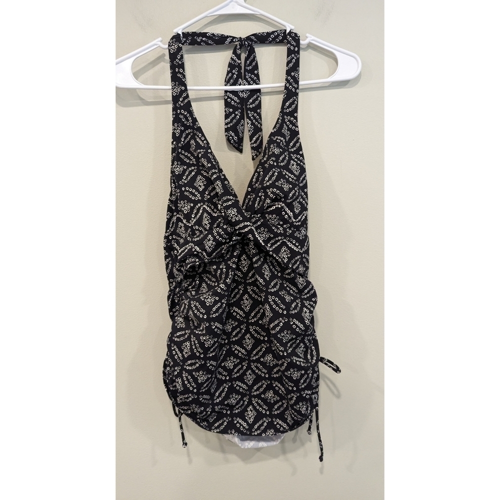 Lands' End Black and White Halter Neck Ruched Side Tankini Top Size 6